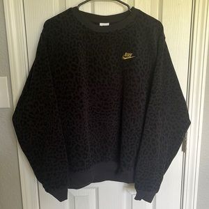 Used Nike Size Large Black Leopard Print Fleece Crewneck